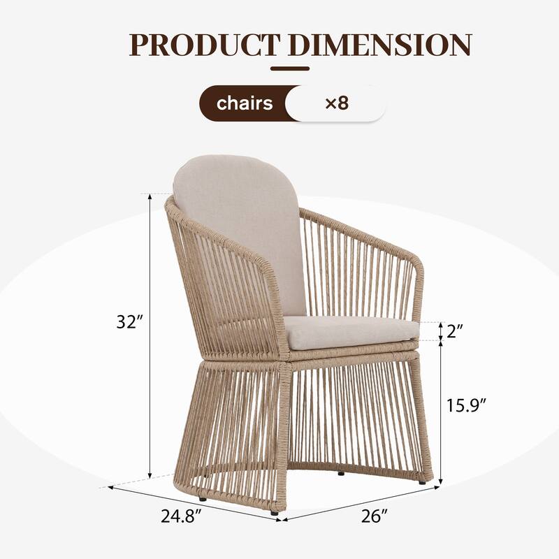 Outdoor Patio Dining Sets with Rattan Chairs and Aluminum Extendable Dining Table for 8 Persons