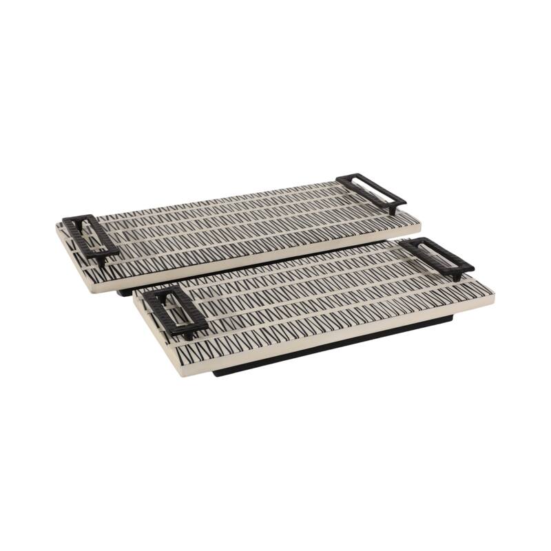 Wood Handled Decorative Trays Set of 2 - Black, 18" - 22.0"