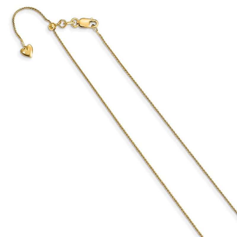 Curata Italian 14k White or Yellow Gold 0.8mm Adjustable Diamond Cut Wheat Chain Necklace (22")(Lobster)