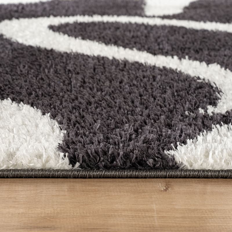 Striped Shag Rug - Durable for Living Room, Bedroom, or Entryway - Anthracite Dark Gray - Easy to Clean