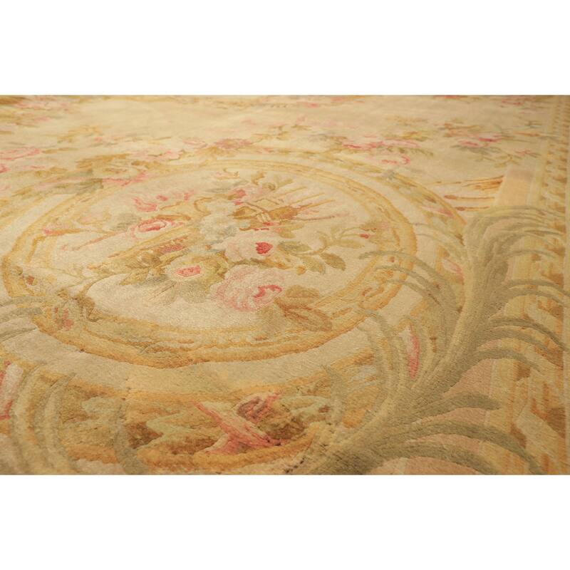 11'9''x17'10'' Hand Knotted Wool Beige French Aubusson Savonerrie Floral Rug - 11' 9'' x 17' 10''