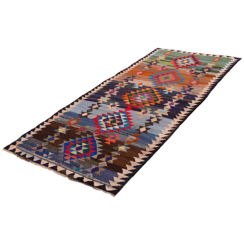 ECARPETGALLERY Flat-Weave Ankara Dark Navy Wool Kilim - 5'7 x 12'9