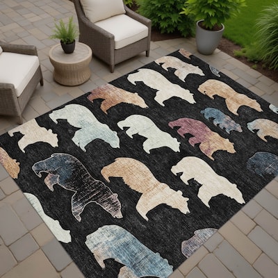 Machine Washable Indoor/ Outdoor Modern Bear Chantille Rug
