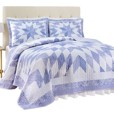 Oversized Classic Star Patchwork Floral Border Quilt