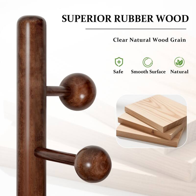 Solid Wood Coat Rack Freestanding Coat Tree Stand with 9 Hooks - 72.4"H x 15.4"W