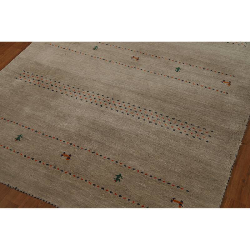 Hand Knotted Oriental 100% Wool Carpet Tribal Animal Pictorial Beige & Ivories Gabbeh Area Rug - 6' 5'' X 4' 7''