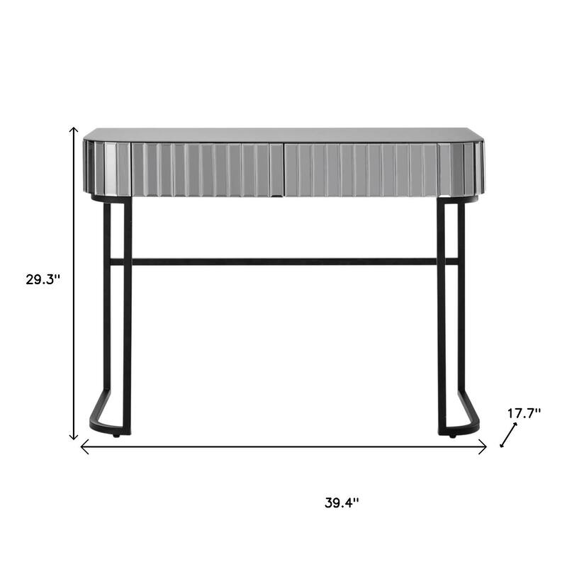 HomeRoots 39" Silver And Black Mirrored Glass and Stainless Steel Two Drawer Vanity Table