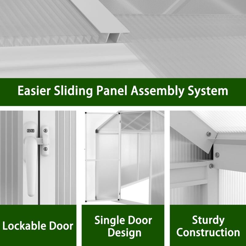 VEIKOUS Aluminum Walk-In Garden Greenhouse Kit with Adjustable Roof Vent and Lockable Door White - 6'×10'