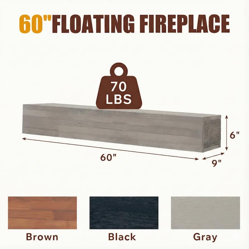 50LBS Capacity Rustic Wood Wall-Mounted Floating Shelf