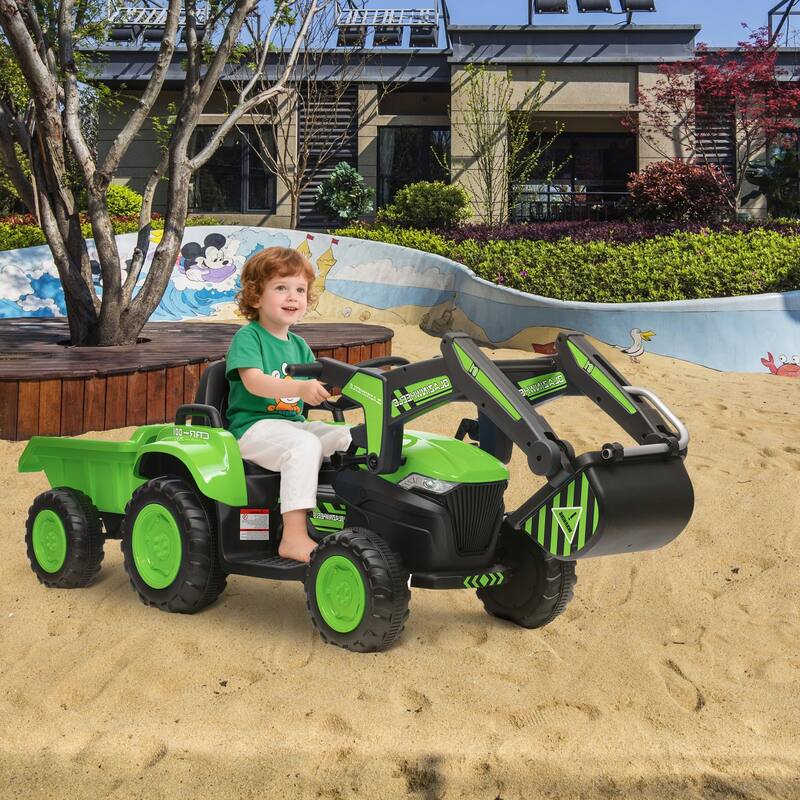 Electric Vehicles with Remote Control, Digger, LED Lights, Music, Ride On Car Toy for Kids