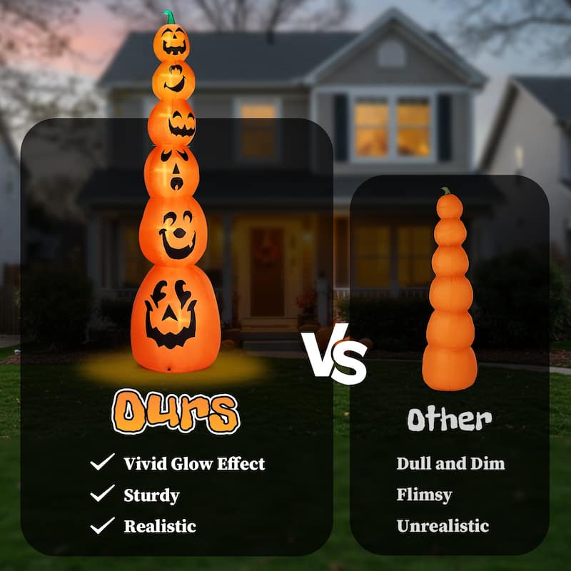 9ft Halloween Inflatable Stacked Pumpkin Yard Decor with LED Lights for Indoor or Outdoor Use