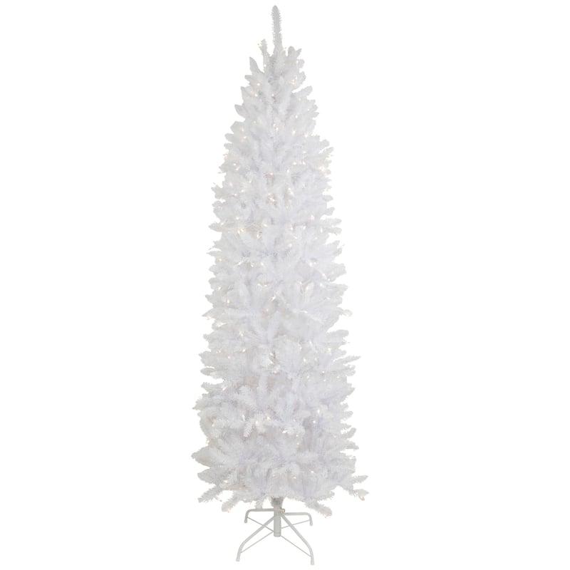 9' Pre-Lit Rapids White Pine Pencil Artificial Christmas Tree Clear Lights