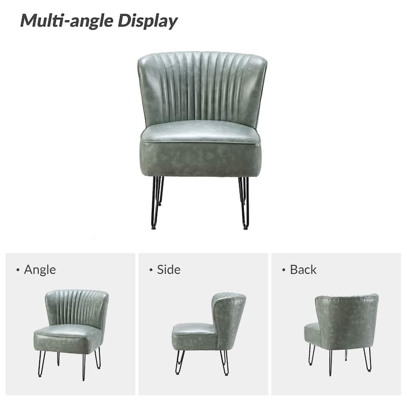 Donia Modern Faux Leather Wingback Armless Side Chair with Metal Legs by HULALA HOME