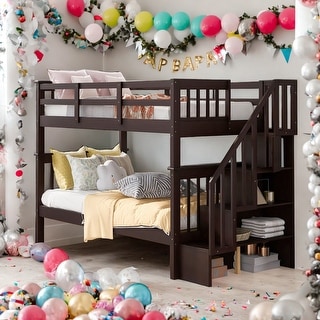 Modrem Twin Over Twin Bunk Bed With Storage and Guard Rail For Bedroom,Kids