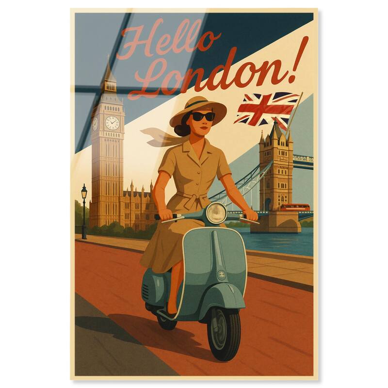 Scooter English Travel Acrylic by Art Remedy, Ready to Hang - 16" x 24"