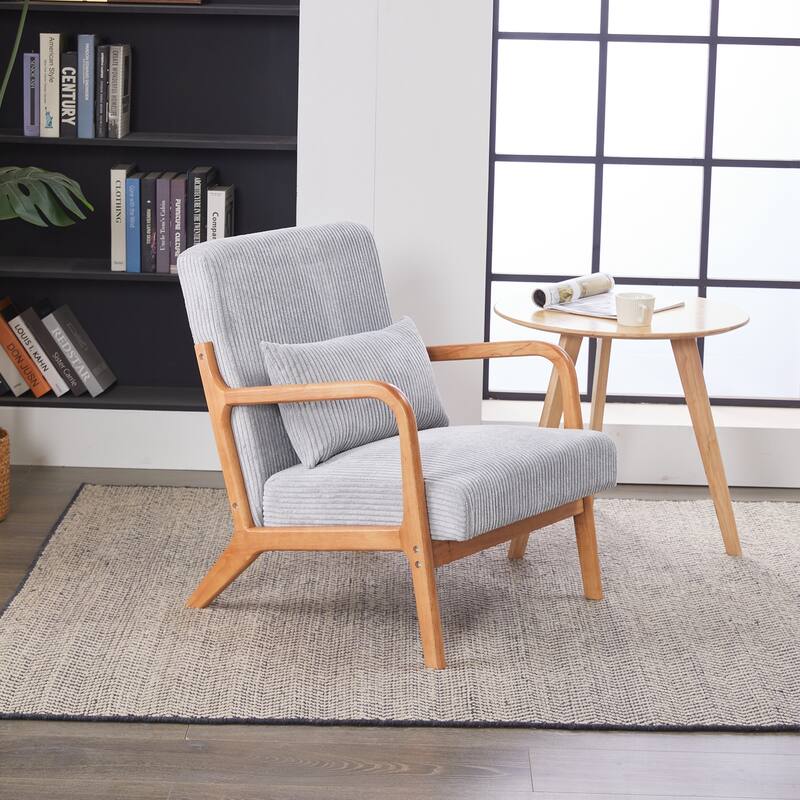 Mid-Century Modern Accent Chair, Arm Chair Living Room Chairs with Pillow - Light Gray