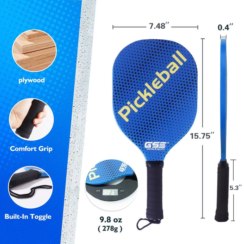 GSE™ Pickleball Paddles Set with 2 Wooden Pickleball Rackets, 2 Indoor & 2 Outdoor Pickleball Balls, Mesh Carrying Bag