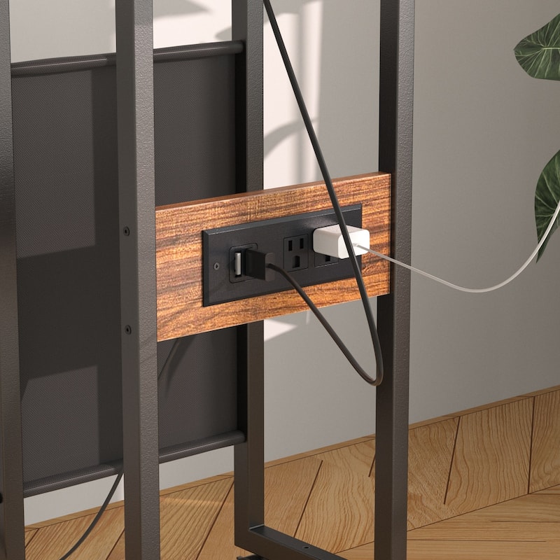 VECELO Coffee Table Set of 2 Coffee Tables and Side Table Set with Charging Station C Shaped End Table with Wheels