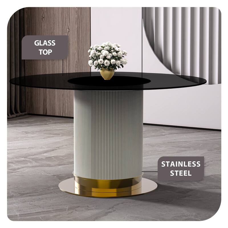 Jexis Round Dining Table with Glass/Sintered Stone Tableop