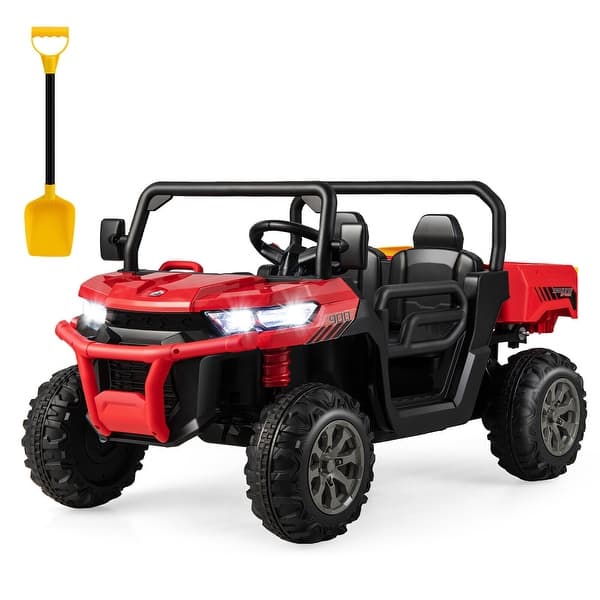 slide 2 of 40, Gymax 12V 2 Seater Ride On UTV Dump Truck Remote w/ Electric Dump Bed Red