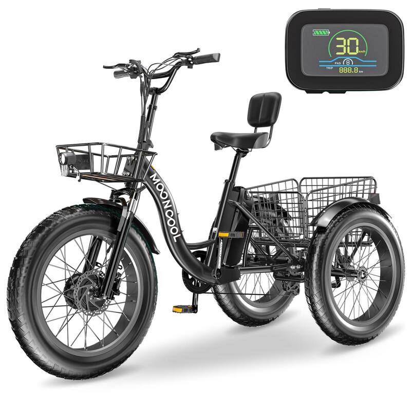 DoCred 20"x4" Fat Tire Electric Tricycle, 48V 500W with 7 Speed Ebike - Black