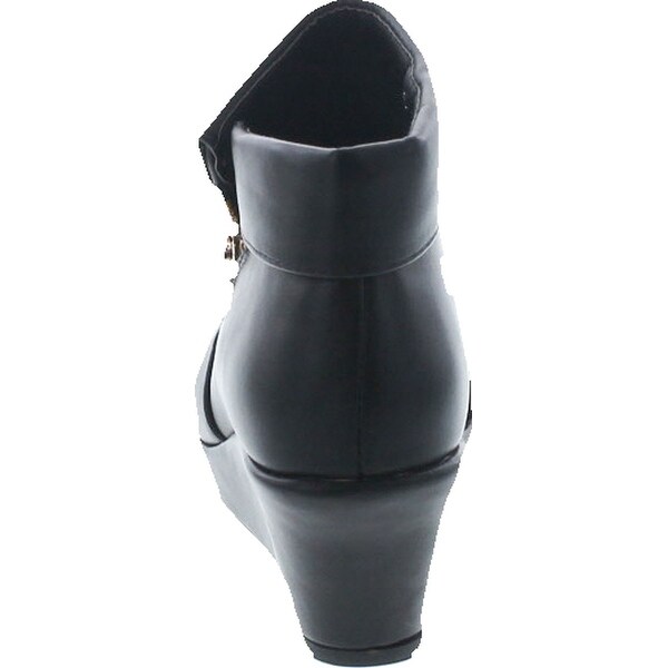 Beston Lucky Top Stella-6K Children Girls Platform Wedge Heel Fold Over Ankle Booties Black 13