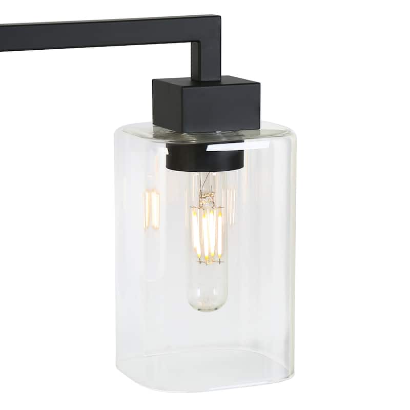 Mid-Century Modern 4-Light Black Chandelier Glass Island Lights for Dining Room - L 34.4" x D 4.3" x H 12"