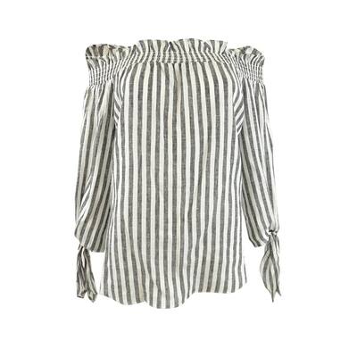 MICHAEL Michael Kors Women's Tie-Sleeve Off-the-Shoulder Top (M, Black/White)