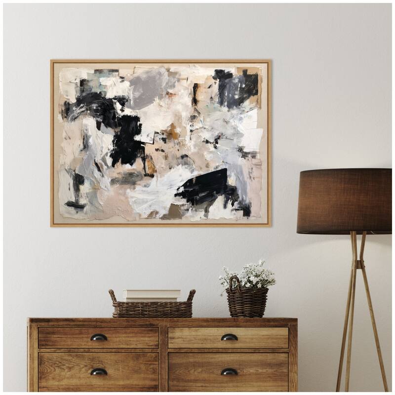 Kate and Laurel Expressive Tonal Neutral Abstract by The Creative Bunch Studio Framed Canvas Wall Art Print
