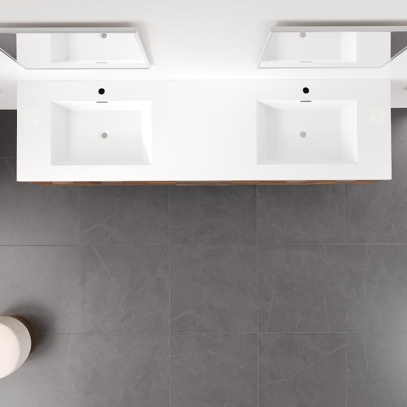 Lugano 72"W Wall Mount Bath Vanity with Acrylic Top & Integrated Sinks