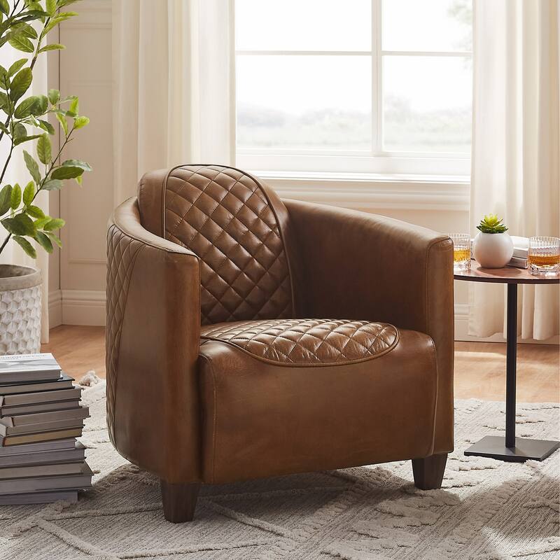 Art Leon IndustrIal Retro Top Grain Leather & Aluminum Accent Chair - Cognac