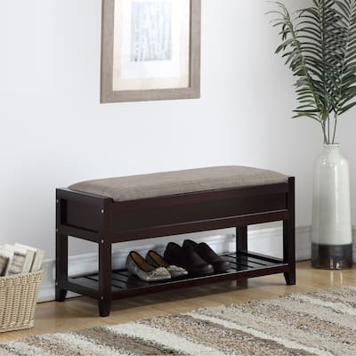 Fabric Seating Wood Bench with Shoe Storage