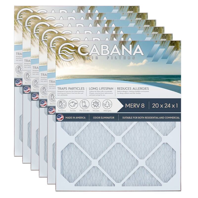 Cabana Air Filters 6 Pack HVAC Furnace Air Filters, MERV 8, 20 x 24 x 1, White - 0.78