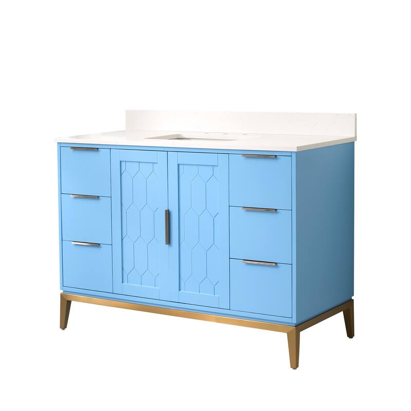 35''H Solid Wood Bath Vanity with Stain-resistant Carrera White Quartz Top and Sink