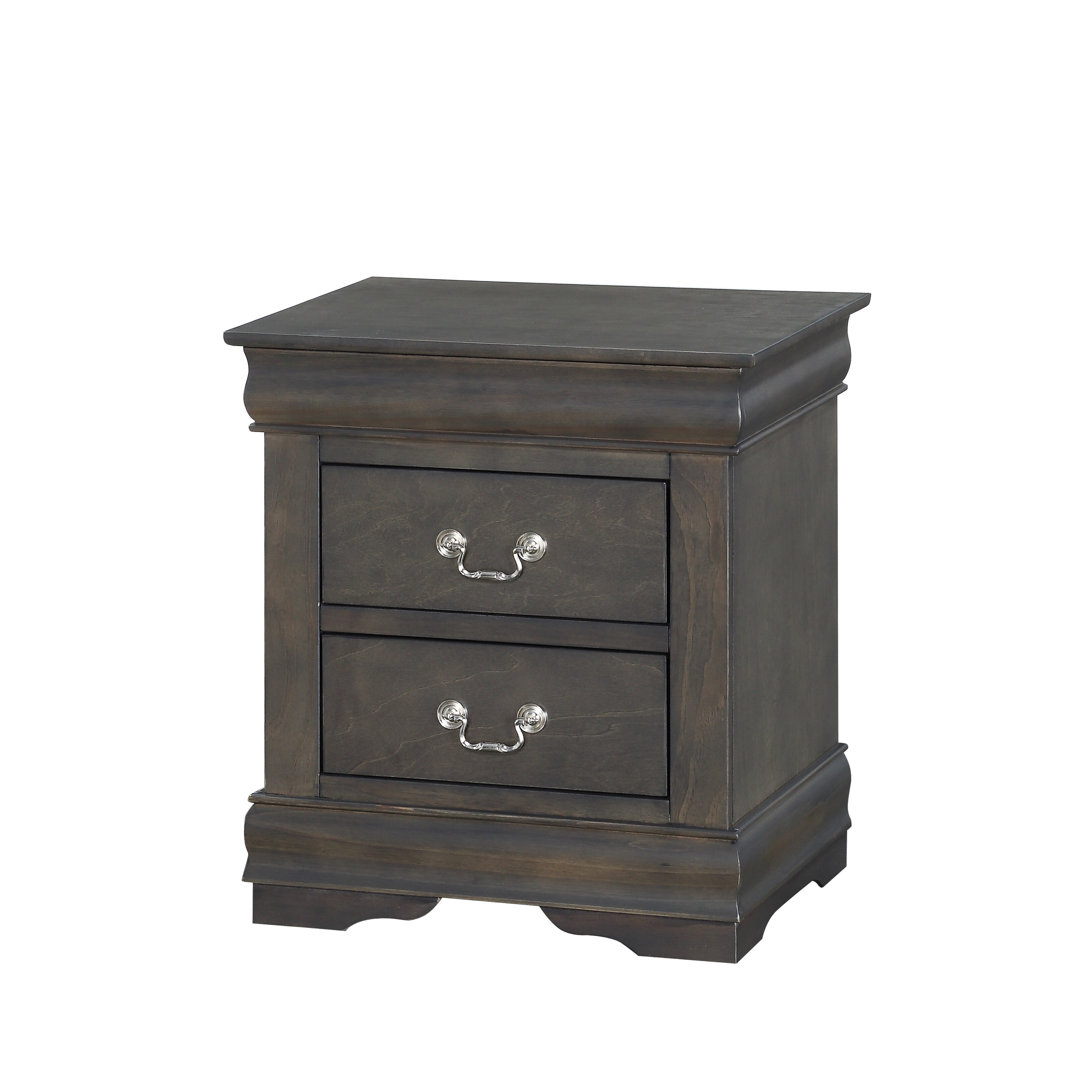 Elegant Dark Grey 2-Drawer Nightstand with Metal Hardware