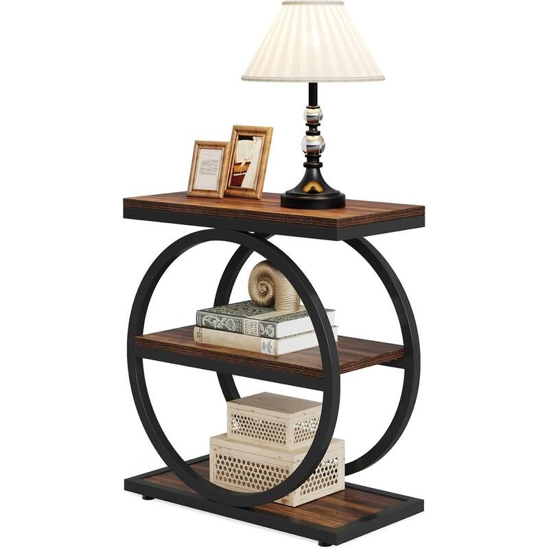 Narrow End Table with 3 Storage Shelves