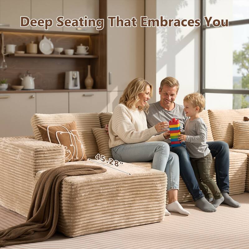 HOOOWOOO U-Shaped Plush Corduroy Modular Sectional Sofa with Chaise Lounge