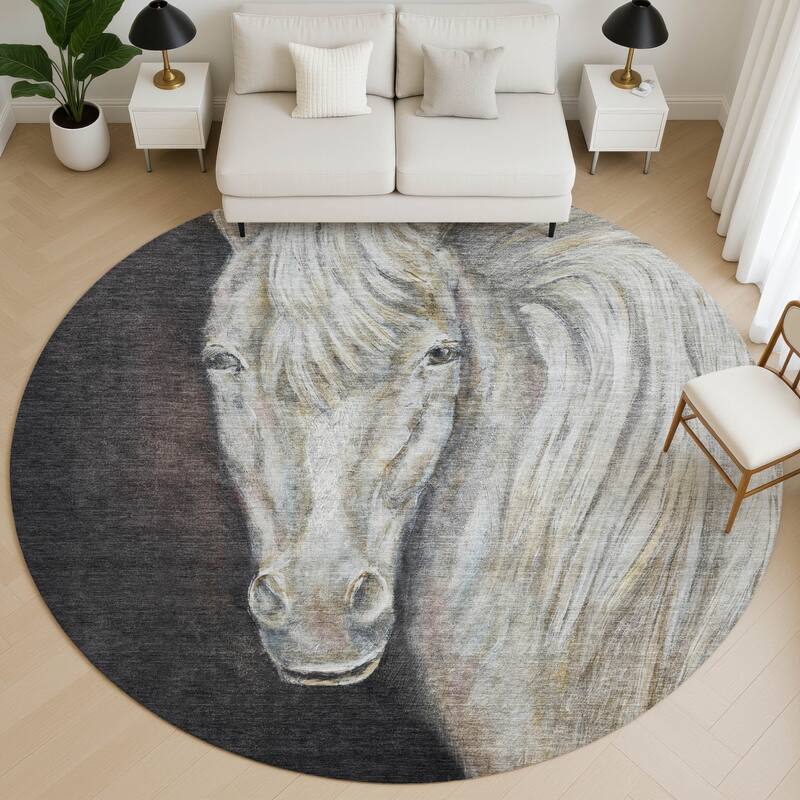 Premium Washable Super Soft Modern Horse Mayfield Rug - Ivory - 8' x 8'