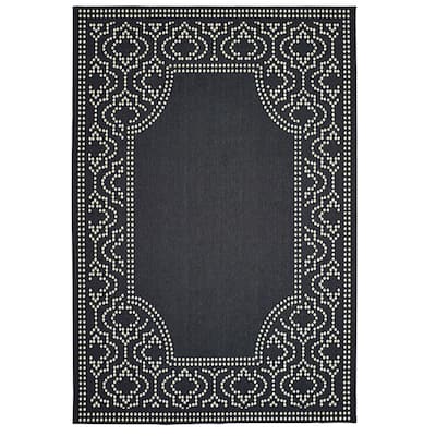 Lorient Black Ivory Border Outdoor Casual Area Rug