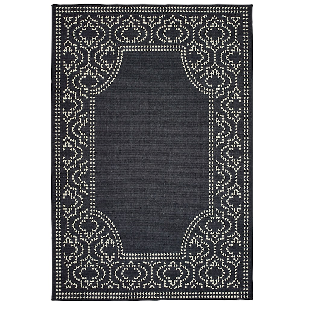 Lorient Black Ivory Border Outdoor Casual Area Rug