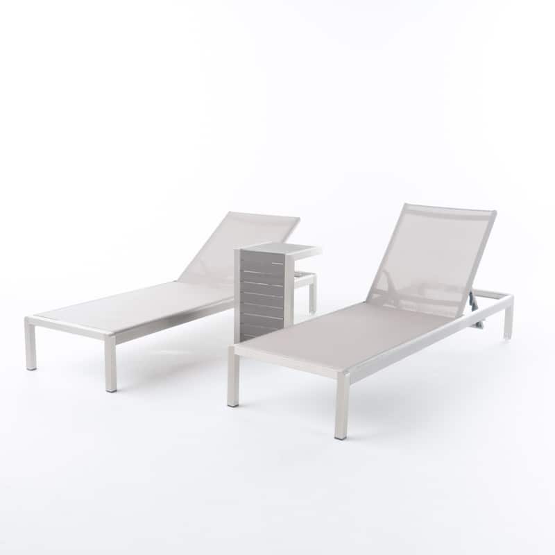 Cape Coral Mesh and Aluminum 3-piece Chaise Lounge with End Table Set by Christopher Knight Home