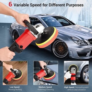 AVID POWER 1200W Rotary Car Buffer Polisher - 6-Speed, 7/6 Inch, Detachable Handle