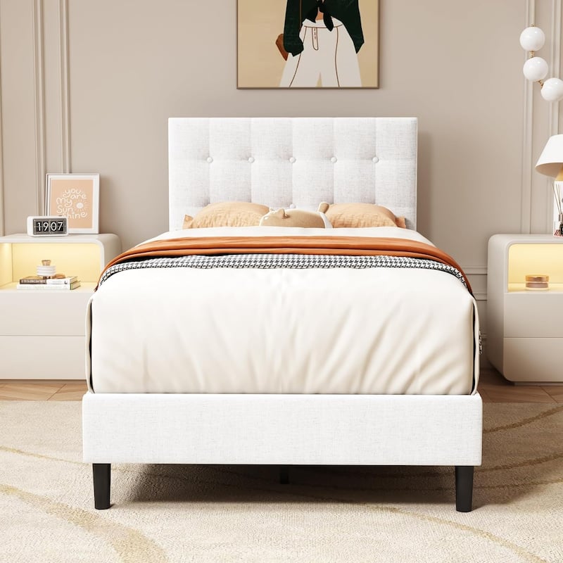Alazyhome Square Tufted Upholstered Platform Bed Frame