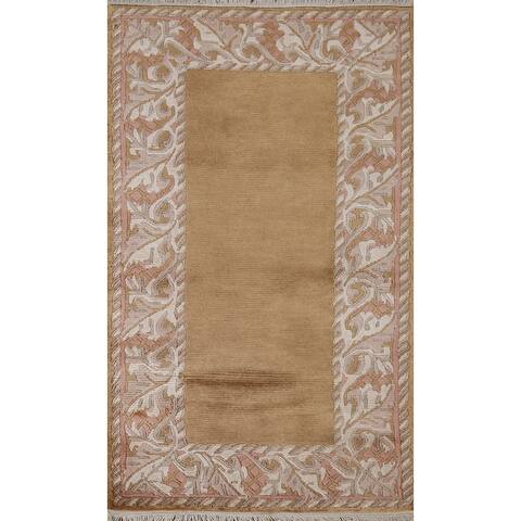 Bordered Oriental Nepalese Wool Rug Hand-knotted Contemporary Carpet - 2'1" x 4'0"