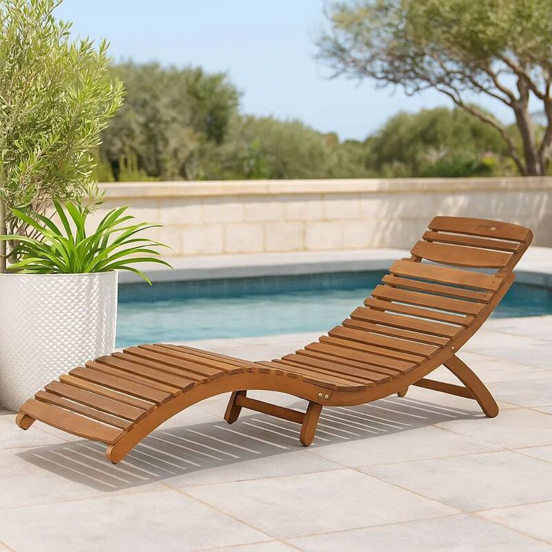 Hanie Foldable Chaise Lounger, Outdoor, Open Slatted in Brown Acacia Wood