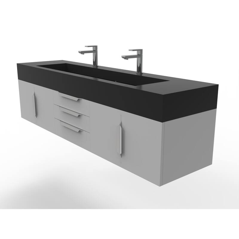 Nile 72" Wall Mounted Bathroom Vanity Set w/ Black Top