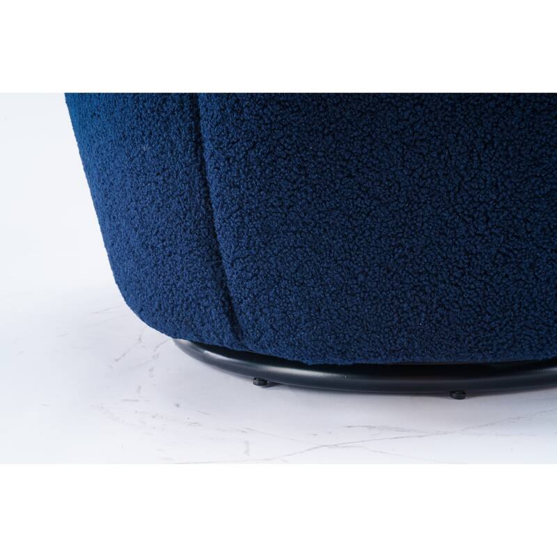 Swivel Accent Armchair Teddy Fabric Upholstered Barrel Chair with Black Point Round Swivel Metal Base