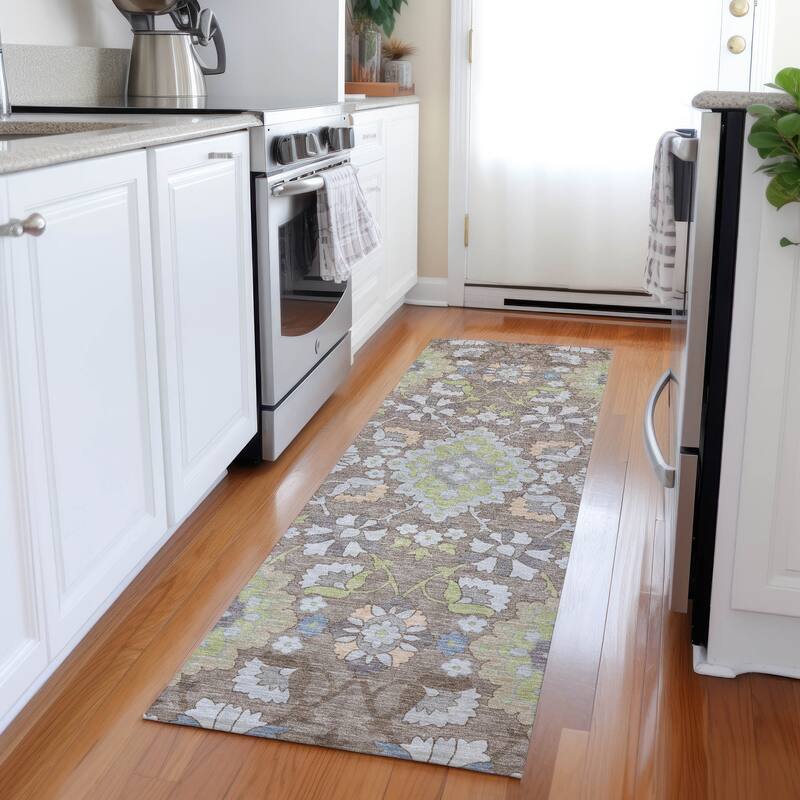 Machine Washable Indoor/ Outdoor Boho Traditional Chantille Rug