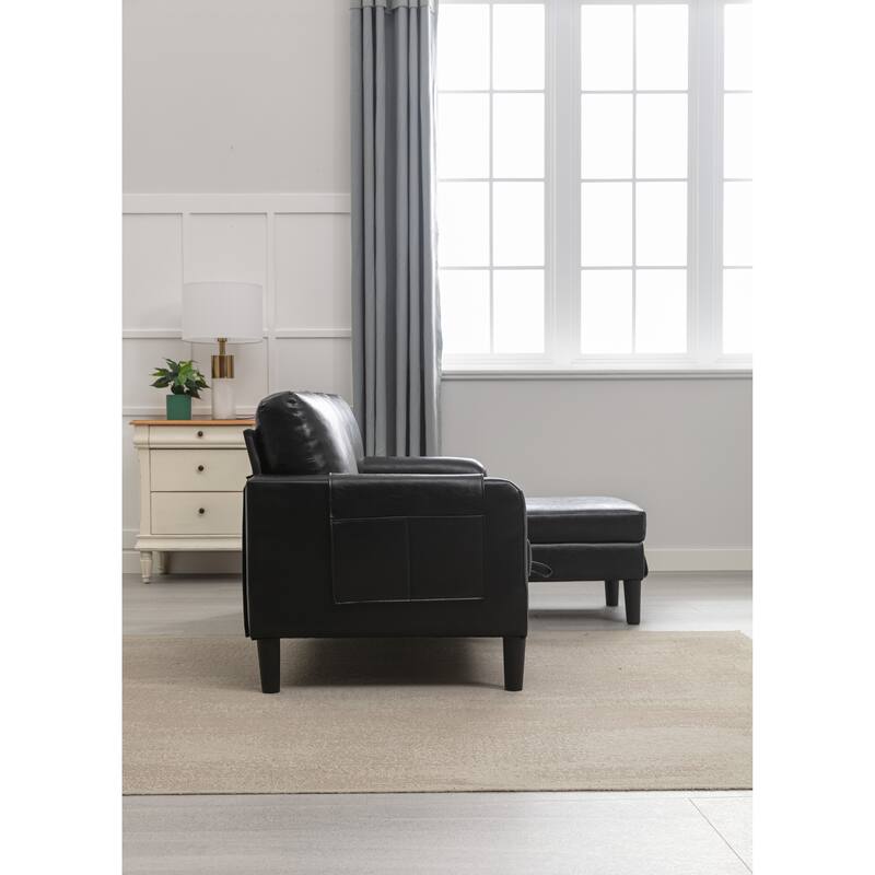 Modern PU Leather LShaped Reversible Sectional Sleeper Sofa with