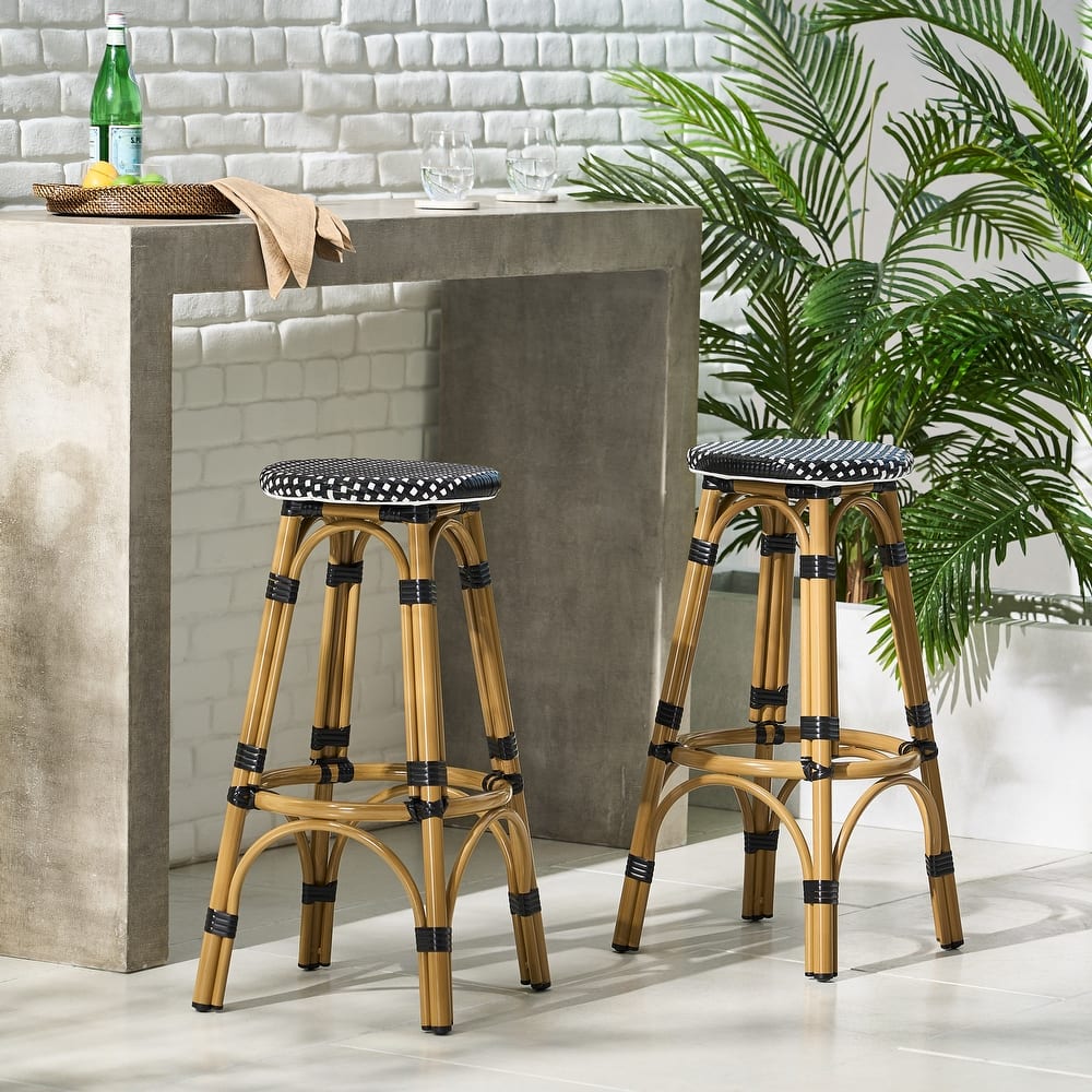 Starla Outdoor Aluminum and Wicker 29.5 Inch Barstools (Set of 2) by Christopher Knight Home